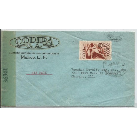J) 1946 MEXICO, COMMERCIAL LETTER, CODIPA SA, SYMBOL OF FLIGHT, OPENED BY EXAMINER, AIRMAIL, CIRCULATED