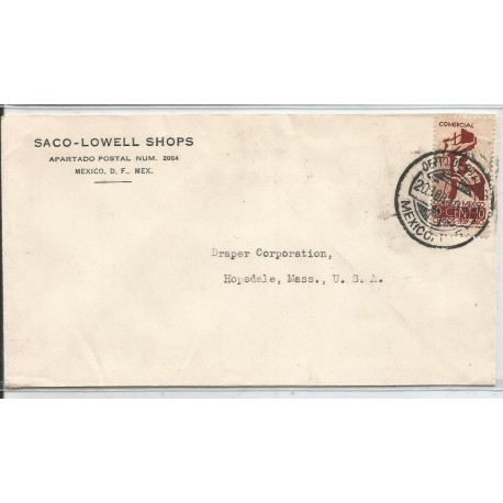 J) 1938 MEXICO, COMMERCIAL LETTER, SACO-LOWELL SHOPS, CENSUS TAKING, CIRCULATED COVER, FROM MEXICO TO HOPEDALE 