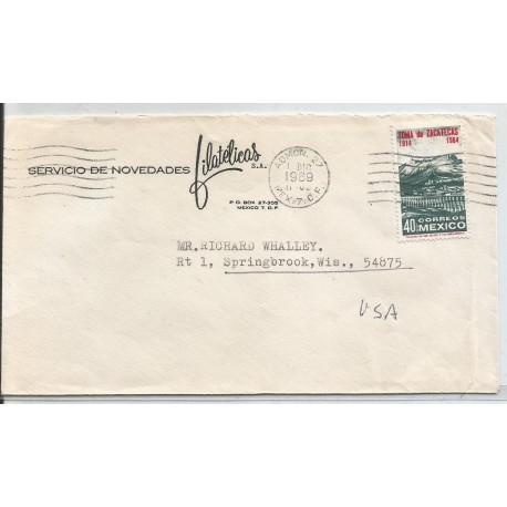 J) 1969 MEXICO, COMMERCIAL LETTER, SERVICES OF PHILATELIC NOVELTIES, TAKING OF ZACATECAS, CIRCULATED
