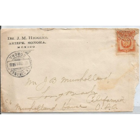J) 1911 MEXICO,COAT OF ARMS, EAGLE, CIRCULATED COVER, FROM SONORA TO CALIFORNIA 