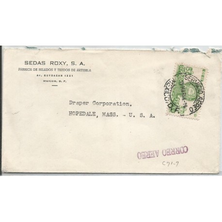J) 1948 MEXICO, COMMERCIAL LETTER, SEDAX ROXY, ARTISELA YARN AND FABRICS FACTORY, PYRAMID OF THE SUN, AIRMAIL
