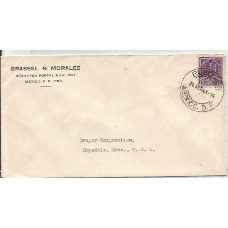J) 1940 MEXICO, COMMERCIAL LETTER, BRASSEL AND MORALES, CROSS OF PALENQUE, CIRCULATED COVER, FROM MEXICO TO USA