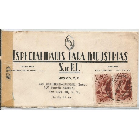 J) 1945 MEXICO, COMMERCIAL LETTER, SPECIALTIES FOR INDUSTRIES, SYMBOL OF FLIGHT, MULTIPLE STAMPS