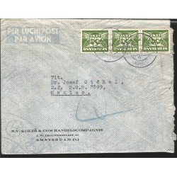 J) 1946 NETHERLAND, STRIP OF 3, 22 CENTS GREEN, AIRMAIL, CIRCULATED COVER, FROM NETHERLAND TO MEXICO 