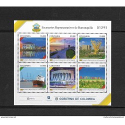 O) 2018 COLOMBIA, HERITAGE FROM BARRANQUILLA-STAGE-EMBLEMS, CULTURE-ARCHITECTURE, BUTTERFLIES TRIBUTE TO GABRIEL GARCIA MARQUEZ