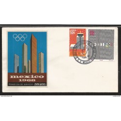 A) 1968 MEXICO, COLOR STAMPS, MULTIPLE STAMPS, OLYMPIC GAMES, ARCHITECTURE, FDC.