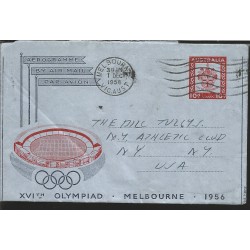 O) 1956 AUSTRALIA, 16TH OLYMPIAD MELBOURNE-AEROGRAMME SCT 288 4p, TO USA AIRMAIL
