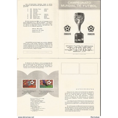 J) 1969 MEXICO, WITHOUT STAMPS, SOCCER WORLD CHAMPIONSHIP, JULES RIMET CUP, FDB 