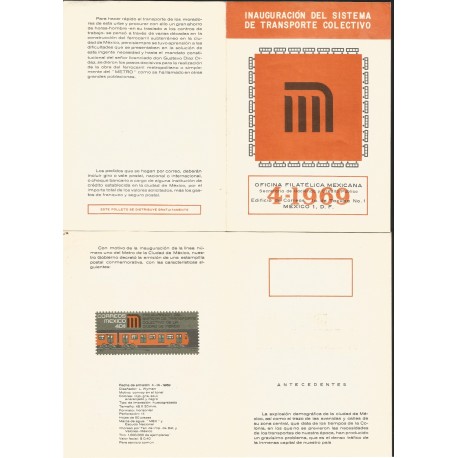 J) 1969 MEXICO, WITHOUT STAMPS, INAUGURATION OF THE COLLECTIVE TRANSPORTATION SYSTEM, METRO, FDB