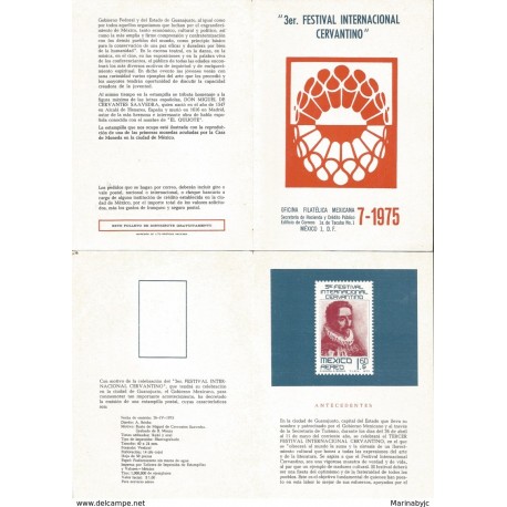 J) 1975 MEXICO, WITHOUT STAMPS, THIRD CERVANTINO INTERNATIONAL FESTIVAL, FDB 
