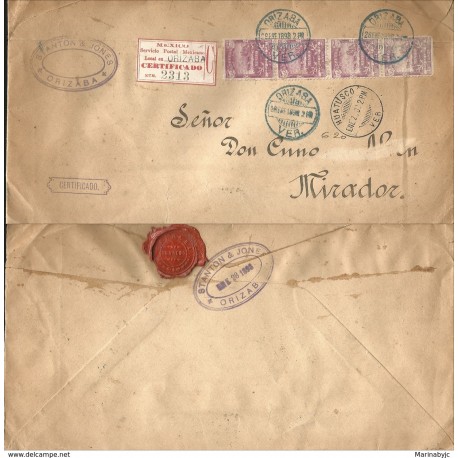 J) 1898 MEXICO, MAIL COACH, STRIP OF 4, CERTIFICATED, MULTIPLE STAMPS, AIRMAIL, CIRCULATED COVER