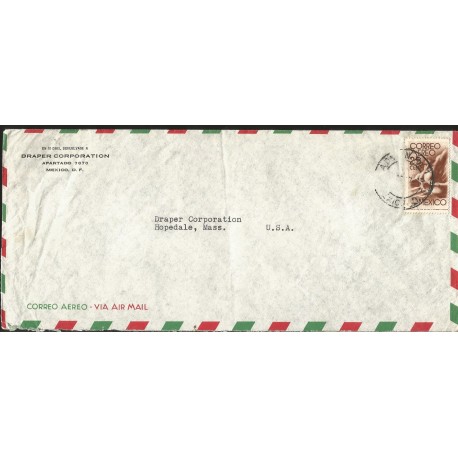 J) 1947 MEXICO, SYMBOL OF FLIGHT, AIRMAIL, CIRCULATED COVER, FROM MEXICO TO MASSACHUSSETS
