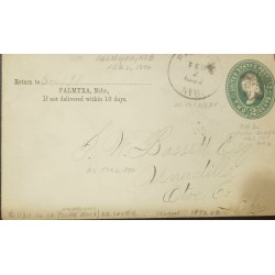 O) 1892 UNITED STATES -USA, WASHINGTON 2c green-POSTAL STATIONERY FROM PALMYRA TO UNADILLA, XF