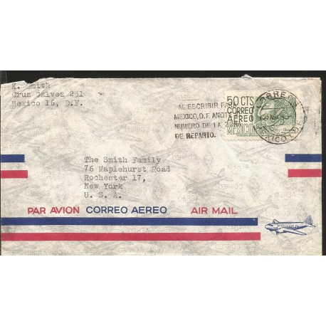 J) 1946 MEXICO, CHIAPAS ARQUEOLOGY, WITH SLOGAN CANCELLATION, MULTIPLE STAMPS, AIRMAIL, CIRCULATED COVER