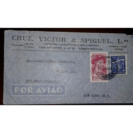 O) 1948 PORTUGAL, VASCO DE GAMA SCT 645 50c-PORTUGUESE NAVIGATORS, ASTROLABE, AIRMAIL. CRUZ VICTOR AND SPIGUEL, TO USA