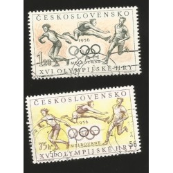 O) 1956 CZECHOSLOVAKIA, OLYMPICS MELBOURNE - ATHLETES AND OLYMPIC RINGS SCT 749, USED XF