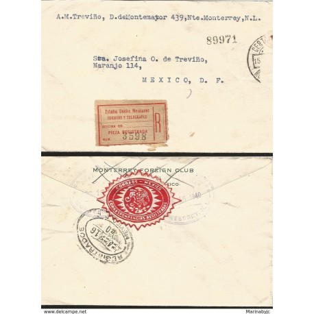 J) 1940 MEXICO, REGISTERED, CIRCULATED COVER, FROM MONTERREY TO MEXICO