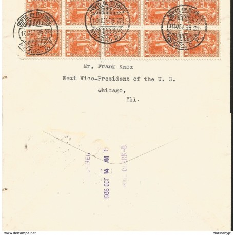 J) 1936 MEXICO, YALALTECA INDIAN, BLOCK OF 10, MULTIPLE STAMPS, AIRMAIL, CIRCULATED COVER, FROM MEXICO TO CHICAGO 