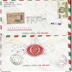 J) 1947 MEXICO, PYRAMID OF THE SUN, REGISTERED AND CERTIFICATED, AIRMAIL, CIRCULATED COVER, FROM MEXICO TO USA 