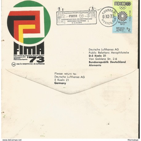 J) 1973 MEXICO, PHILATELIC EXHIBITION LUFTHANSA, FIMA, INDUSTRIAL FAIR OF COOPERATION MEXICO-GERMANY
