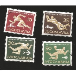 O) 1956 YUGOSLAVIA, OLYMPIC GAMES GAMES MELBOURNE, RUNNER-SOCCER-SWIMMING-WATER POLO.WITH CANCELLATION, MNH