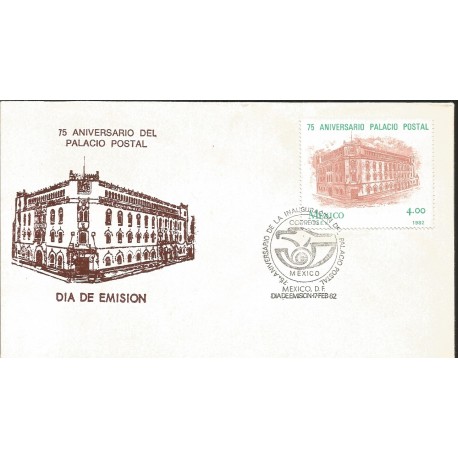 J) 1982 MEXICO, 75th ANNIVERSARY OF THE POSTAL PALACE, FDC