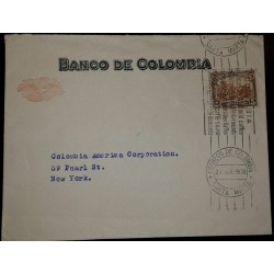 L) 1935 COLOMBIA, SOFT COFFE, PALM, BROWN, 5C, BANK OF COLOMBIA, CIRCULATED COVER FROM COLOMBIA TO NEW YORK 