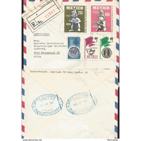 J) 1965 MEXICO, XIX OLYMPIC GAMES, IX CONGRESS OF THE POSTAL UNION OF THE AMERICAS AND SPAIN