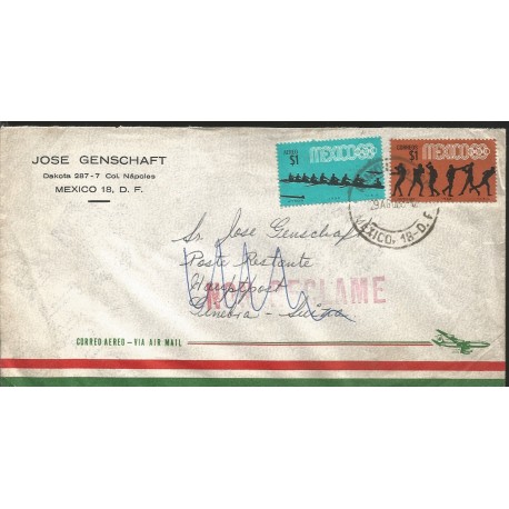 J) 1968 MEXICO, BOXING, KAYAK, DONT CLAIMED, MULTIPLE STAMPS, AIRMAIL, CIRCULATED