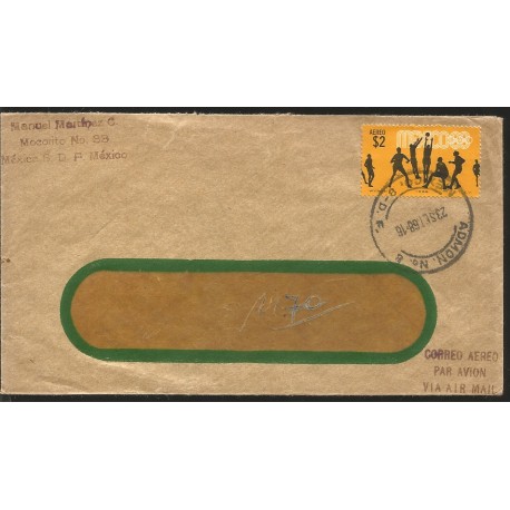 J) 1968 MEXICO, BASQUETBALL, AIRMAIL, CIRCULATED COVER, INTERIOR MAIL WITHIN TO MEXICO 
