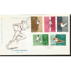 O) 1960 SAN MARINO, OLYMPIC GAMES-ROME, WALKING-SHOT PUT-GYMNASTICS-HOCKEY-ROWING, FDC XF 