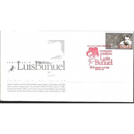 J) 2000 MEXICO, CENTENNIAL OF THE BIRTH OF LUIS BUÑUEL, FILM DIRECTOR, FDC 