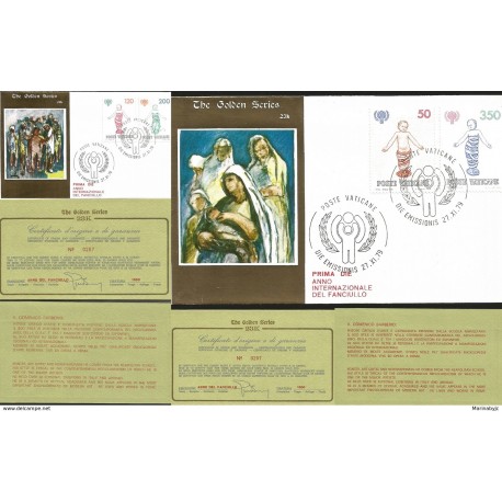 J) 1979 VATICAN CITY, THE GOLDEN SERIES, FIRST DIE INTERNATIONAL YEAR OF THE CHILD, MULTIPLE STAMPS, SET OF 2, FDC 