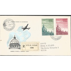 J) 1958 VATICAN CITY, AERIAL POSTAL SERIES, MULTIPLE STAMPS, REGISTERED, AIRMAIL, CIRCULATED