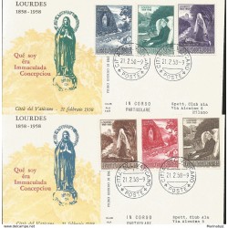 J) 1958 VATICAN CITY, THAT I AM WAS IMMACULATE CONCEPTICO, MULTIPLE STAMPS, SET OF 2 FDC 