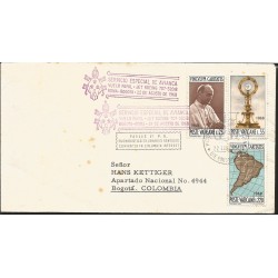 J) 1968 VATICAN CITY, SPECIAL SERVICE OF AVIANCA, JET BOEING PAPAL FLIGHT, PINK CANCELLATION