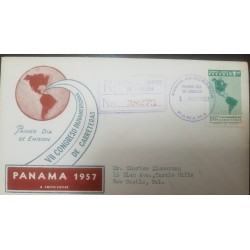 O) 1957 PANAMA, DEGREE CONGRESSO INTERAMERICANO DE CARRETERAS - MAP OF AMERICAS SHOWING PAN- AMERICANO HIGHWAY, FDC XF 