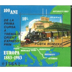 J) 1983 ROMANIA, ORIENT EXPRESS CENTENARY, RAYLWAY, MAP, SOUVENIR SHEET, MNH 