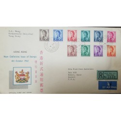 O) 1962 HONG KONG, QUEEN ELIZABETH , POSTAGE  STAMP HONG KONG, REGISTERED AIRMAIL TO USA