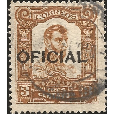 J) 1910 MEXICO, LOPEZ RAYON, 3 CENTS BROWN, WITH OVERPRINT IN BLACK OFICIAL, MN 
