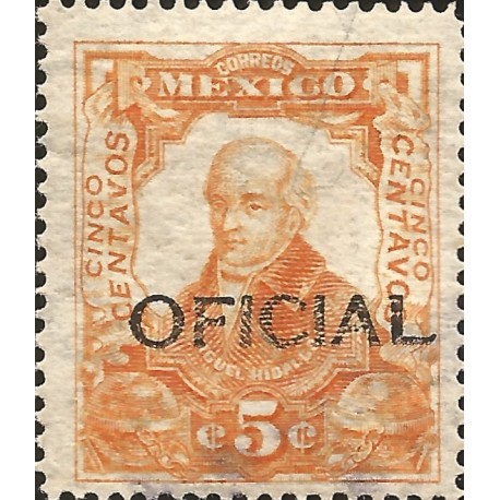 J) 1910 MEXICO, MIGUEL HIDALGO, 5 CENTS, WITH OVERPRINT IN BLACK OFICIAL, MN 
