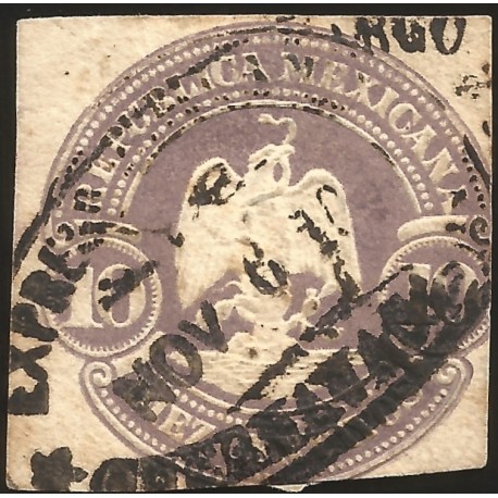 J) 1903 MEXICO, EAGLE, 10 CENTS PURPLE, EXPRESS WELLS FARGO, CUERNAVACA OVAL CANCELLATION, MN 