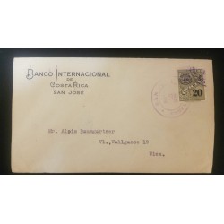 O) 1926 COSTA RICA, COAT OF ARMS - UPU - OFICIAL 20c, BANCO INTERNACIONAL FROM  SAN JOSE TO WIEN, XF