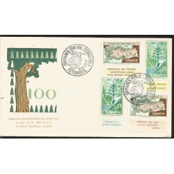 J) 1957 TURKEY, TREE, HANDS, MULTIPLE STAMPS, FDC 
