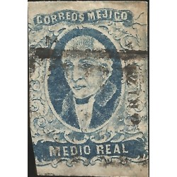 J) 1856 MEXICO, HIDALGO, MEDIO REAL BLUE, ORIZAVA DISTRICT, BLACK CANCELLATITON, MN 