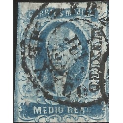 J) 1856 MEXICO, HIDALGO, MEDIO REAL, DEEP BLUE, PLATE II, MEXICO DISTRICT, MN 