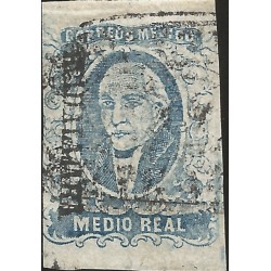 J) 1856 MEXICO, HIDALGO, MEDIO REAL BLUE, PLATE I, GUADALAJARA DISTRICT, RARE CANCELLATION, MN 