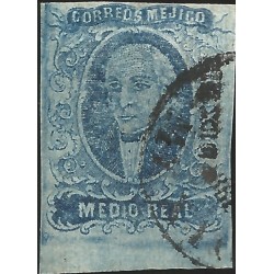 J) 1856 MEXICO, HIDALGO, MEDIO REAL BLUE, PLATE II, DISTRICT MEXICO, BOTTOM SHEET PLATE, MN 