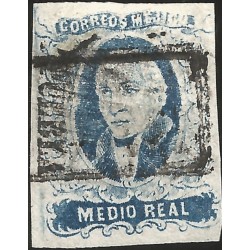 J) 1856 MEXICO, HIDALGO, MEDIO REAL, PUEBLA DISTRICT, BLACK BOX, CANCELLATION, MN 