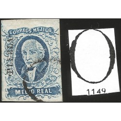 J) 1856 MEXICO, HIDALGO, MEDIO REAL, PLATE II, PUEBLA DISTRICT, OVAL CANCELLATION, MN 